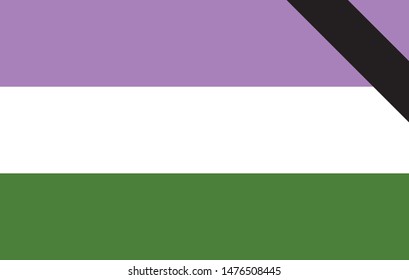 Genderqueer pride flag. Black Ribbon. Vector banner. Symbol of Genderqueer. LGBTQ social movements. memorial day.