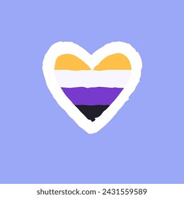 Genderqueer pride flag in heart shape. LGBT love symbol, LGBTQ rainbow. Non binary gender identity, acceptance of sexual orientation, self determination. Flat hand drawn isolated vector illustration