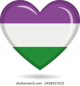 Genderqueer pride flag in heart shape vector illustration