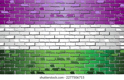 Genderqueer-Pride-Flagge auf einer Ziegelwand - Abbildung