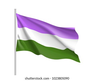 Genderqueer pride waving flag movement lgbt, realistic icon. Symbol of sexual minorities, gays and lesbians. Vector illustration of a colorful element