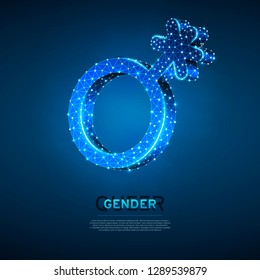Genderqueer symbols. Wireframe digital 3d illustration. Low poly, androgynous sexuality, people rights concept on blue background. Abstract Vector polygonal neon LGBT sign. RGB color mode