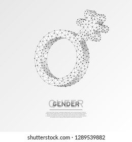 Genderqueer symbols. Wireframe digital 3d illustration. Low poly, androgynous sexuality, people rights concept on white background. Abstract Vector polygonal origami style LGBT sign. RGB color mode