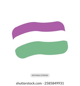 Genderqueer waving flag icon. Pride rainbow flags sticker. LGBT symbol sign.