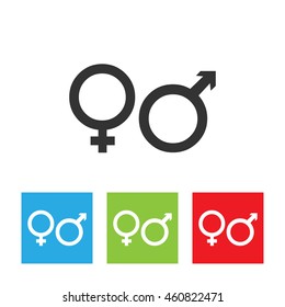 Genders icon. Simple logo of man and woman gender signs on white background. Flat vector illustration.