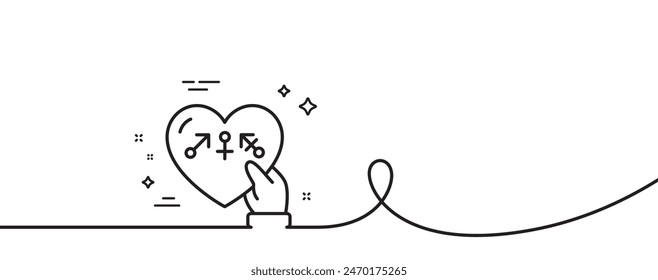 Genders line icon. Continuous one line with curl. Inclusion sign. Gender diversity symbol. Genders single outline ribbon. Loop curve pattern. Vector