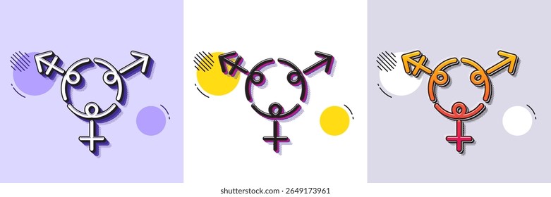 Genders line icon. Halftone dotted pattern. Gradient icon with grain shadow. Inclusion sign. Gender diversity symbol. Line genders icon. Various designs. Vector