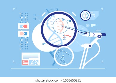 Gene correction scientific possibility vector illustration. High technology laboratory providing world with biological researches improving life flat style design. DNA correction concept