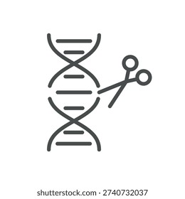 Gene Editing Icon, Outline DNA with Scissors, Genetic Engineering CRISPR Genome Modification Biotechnology Symbol. Isolated Genetic Engineering Line Icon on White Background 