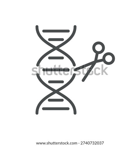 Gene Editing Icon, Outline DNA with Scissors, Genetic Engineering CRISPR Genome Modification Biotechnology Symbol. Isolated Genetic Engineering Line Icon on White Background 