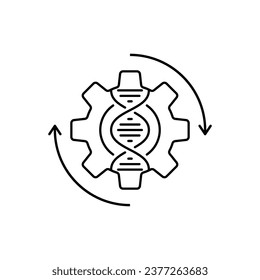 Genbearbeitung wie Dünnzeilenleuchte und Zahnsymbol. Konzept der Fehlerkorrektur oder des Klonens von Molekülen oder der Sequenzierung. flacher linearer Trend, modernes logotype grafisches Schlaganfalldesign einzeln auf weißem Hintergrund