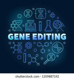 Gene Editing vector circular blue illustration in linear style on dark background