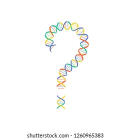 Gene editing vector concept. Stock vector illustration of dna double helix in a shape of a question mark.