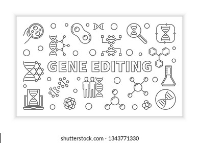 Gene Editing vector horizontal banner or illustration in outline style