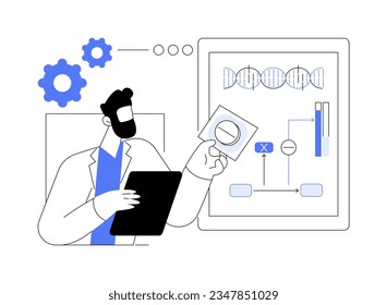 Abstraktes Konzept der Gene-Inhibitionstherapie, Vektorgrafik. Der Arzt mit Tablette beschäftigt sich mit Blockieren von Genen, medizinischer Genetik, Behandlung von Infektionskrankheiten, therapeutischer Ansatz abstrakte Metapher.