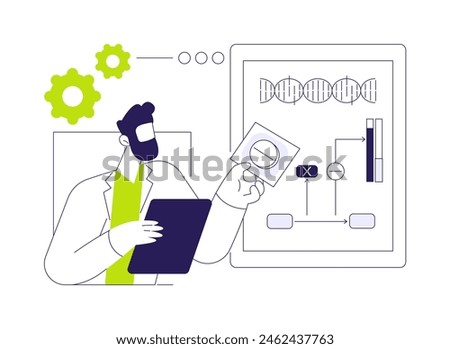 Gene inhibition therapy abstract concept vector illustration. Doctor with tablet deals with blocking gene, medical genetics, infectious diseases treatment, therapeutic approach abstract metaphor.