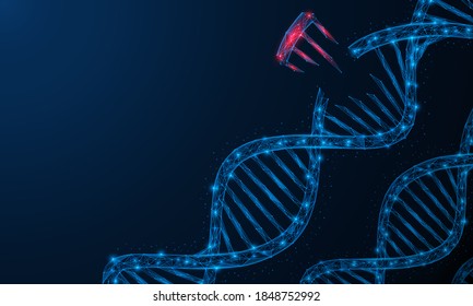 Gene Mutation, Damage To A Part Of A Cell's DNA. Polygonal Construction Of Lines And Points. Blue Background.