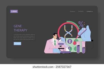 Gene therapy concept. Advanced medical treatments targeting genetic disorders through innovative techniques. Scientists perform research to alleviate diseases at the molecular level. Vector