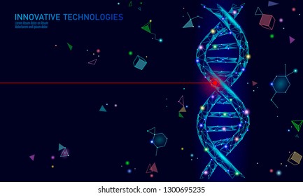 Gene therapy DNA 3D chemical molecule structure low poly. Polygonal triangle point line healthy cell part. Innovation blue medicine genome engineering vector illustration future business technology