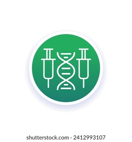 Gene therapy line icon, dna and syringes vector