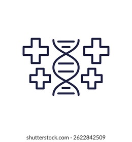 Gene therapy line icon with dna and medical cross