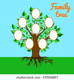 Genealogical family tree with frames for photo. Colored vector illustration.
