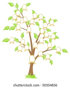 Genealogical family tree. Green tree. Vector illustration, isolated on a white.