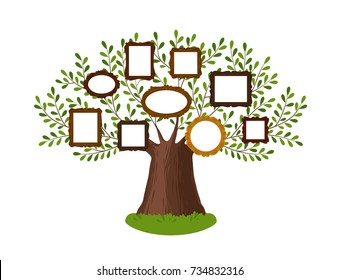 Genealogical family tree with picture frames. Pedigree, genealogy, lineage, dynasty concept. Vector illustration
