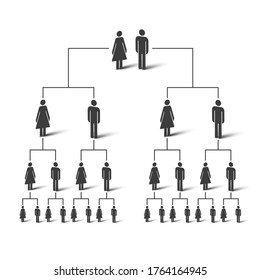 Árbol genealógico. Diagrama de árbol familiar. Iconos simples de la gente. Ilustración vectorial.