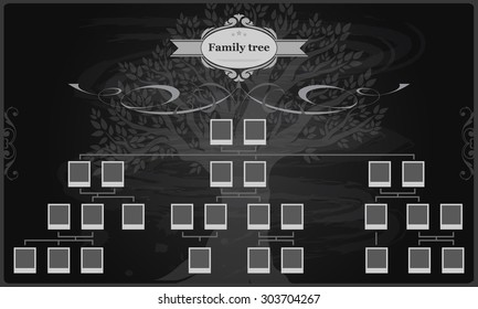 Genealogical tree of your family.
Hand drawn oak tree. Vector illustration. 
Vintage style for retro design.