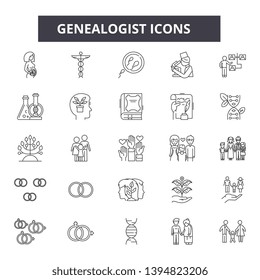 Genealogist line icon signs.  Linear vector outline illustration set concept.