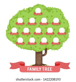 Genealogy family tree son daughter father mother grandfather grandmother parent photo picture frames flat design vector illustration
