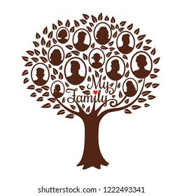 Genealogy tree. Genealogical family tree vector illustration, vintage dynasty ancestry drawing silhouette concept isolated on white