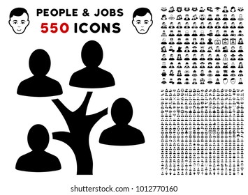 Genealogy Tree icon with 550 bonus pity and glad jobs images. Vector illustration style is flat black iconic symbols.