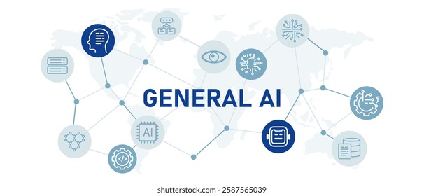 General AI icon set with illustration modern future technology generalization adaptive system human-like decision making machine artificial intelligence design