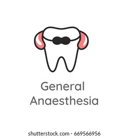 General Anesthesia. Tooth With The Neck Support Travel Pillow And The Eye Sleep Mask. Dental Icon. Web Pictogram For Dentistry. Stomatology Concept, Logo Or Illustration.