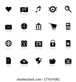 General application icons with reflect on white background, stock vector