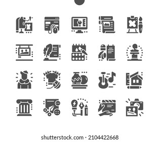 General arts. Sculpture, architecture, web design, fashion design, printing and other. Museum, artist. Visual inspiration. Vector Solid Icons. Simple Pictogram