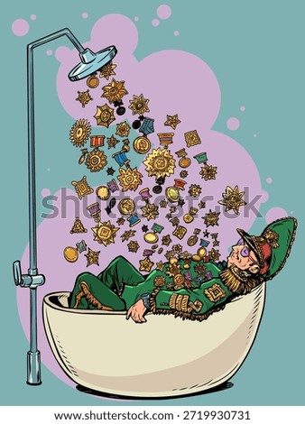 General in the bath. Military orders and merits. Army commanders. Pop Art Retro Vector Illustration Kitsch Vintage 50s 60s Style
