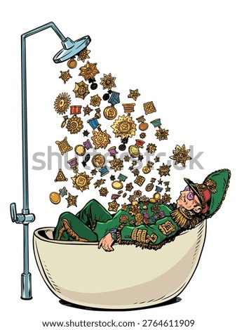 General in the bath. Military orders and merits. Army commanders. Pop Art Retro Vector Illustration Kitsch Vintage 50s 60s Style. On a white background