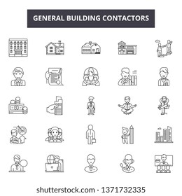 General Building Contractors Line Icons, Signs Set, Vector. General Building Contractors Outline Concept, Illustration: Building,construction,contractor,general,builder,worker,industry,architecture