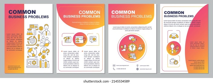 General business challenges red gradient brochure template. Productivity. Leaflet design with linear icons. 4 vector layouts for presentation, annual reports. Arial, Myriad Pro-Regular fonts used