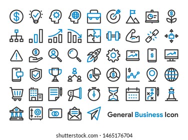 General Business And Finance Icon Set With Black And Blue Color. Modern Thick Line Style. Suitable For Web And Mobile Icon. Vector Illustration EPS 10.