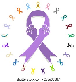 General cancer awareness ribbon, fight against cancer concept, vector illustration