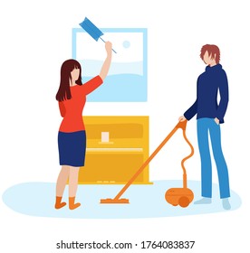 General cleaning background. Modern illustration slider site page. A time of great harvest concept. Web banner cleaning time has come. Get together faster and more fun vector image design.