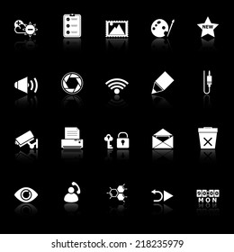 General computer screen icons with reflect on black background, stock vector