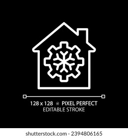 General cooling white linear icon for dark theme. Air conditioning system. Climate control. Smart home. House appliance. Thin line illustration. Isolated symbol for night mode. Editable stroke