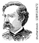 General Custer, 1839-1876, he was a United States army officer and cavalry commander in the American civil war and Indian wars, vintage line drawing or engraving illustration