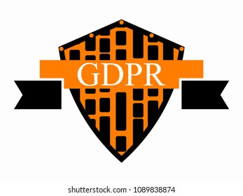 General data protection regulation, abbreviation: DSGVO. Protection of natural persons with regard to the processing of personal data. Shield and tape. Vector illustration