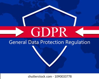 General data protection regulation, abbreviation: DSGVO. Protection of natural persons with regard to the processing of personal data. Shield and tape. Vector illustration